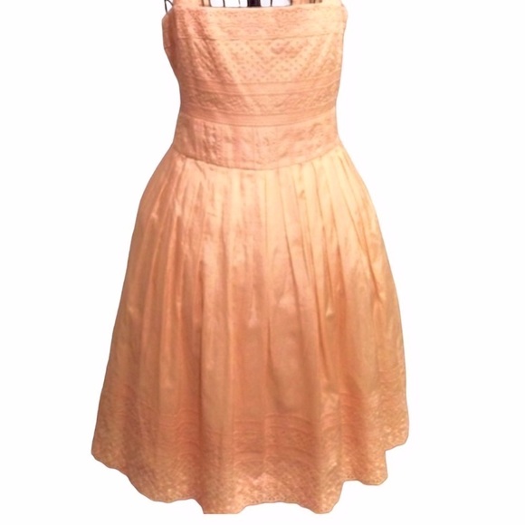 ANTONIO MELANI Dresses & Skirts - Antonio Melani Peach Square Neck Dress Size 2 Silk Cotton Midi Formal Lined